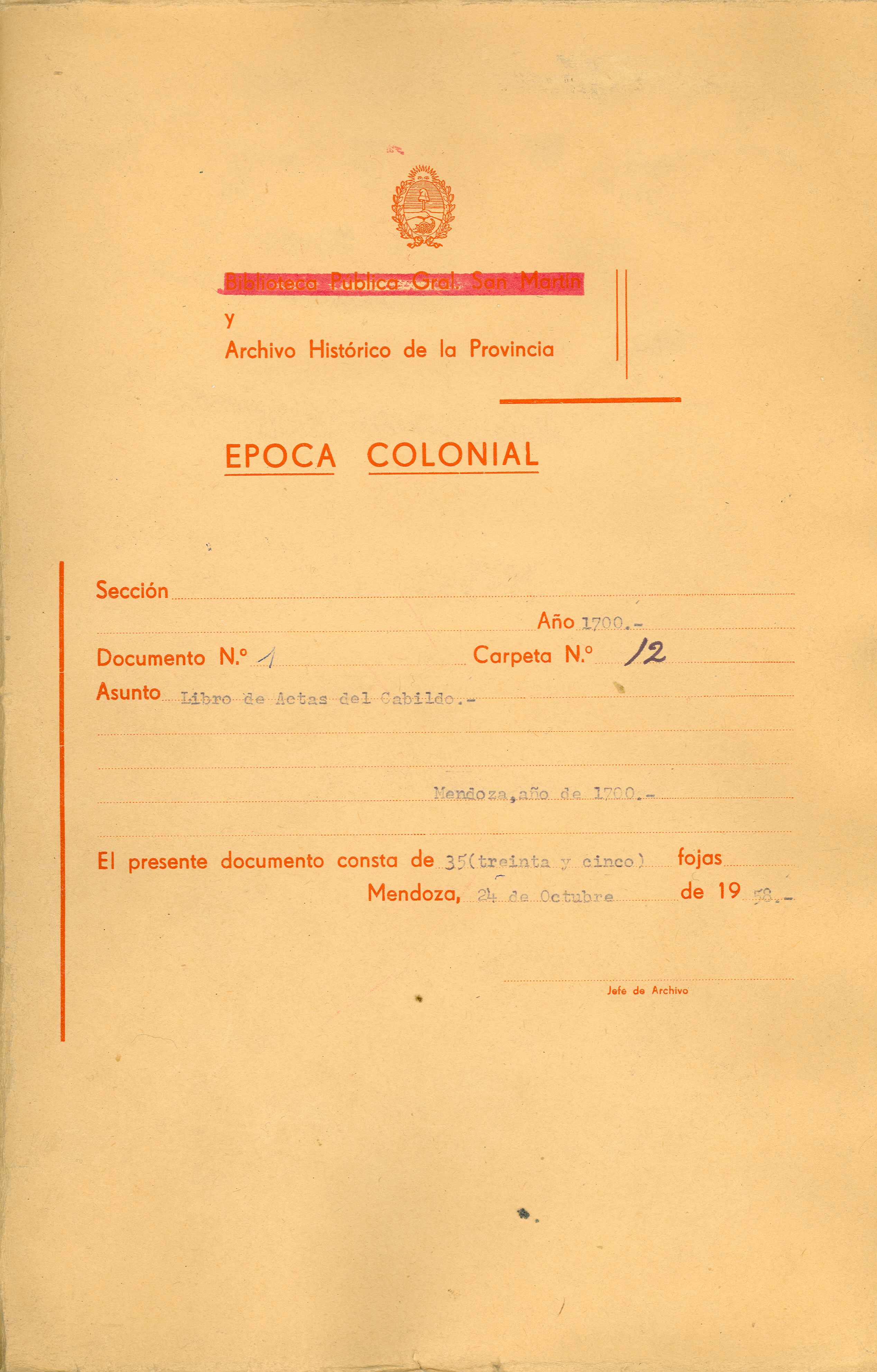 Portada Actas Capitulares 1700